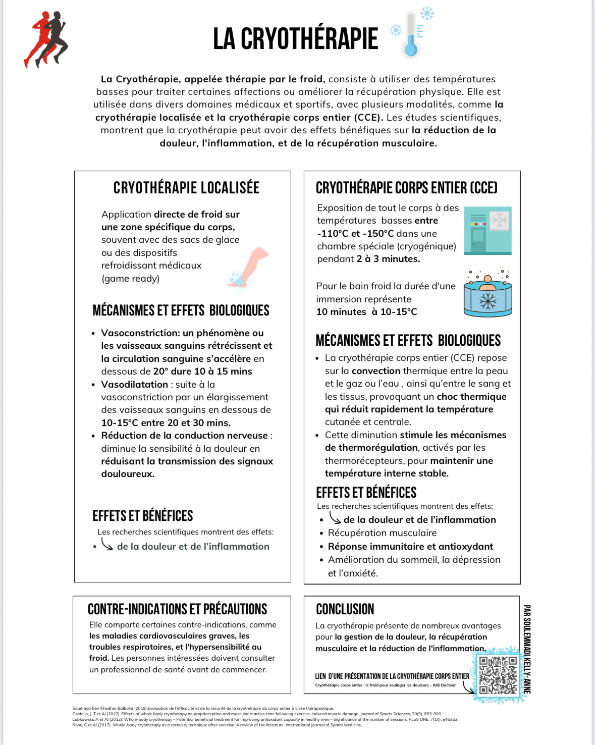 Cryotherapy flyer explaining benefits and precautions.