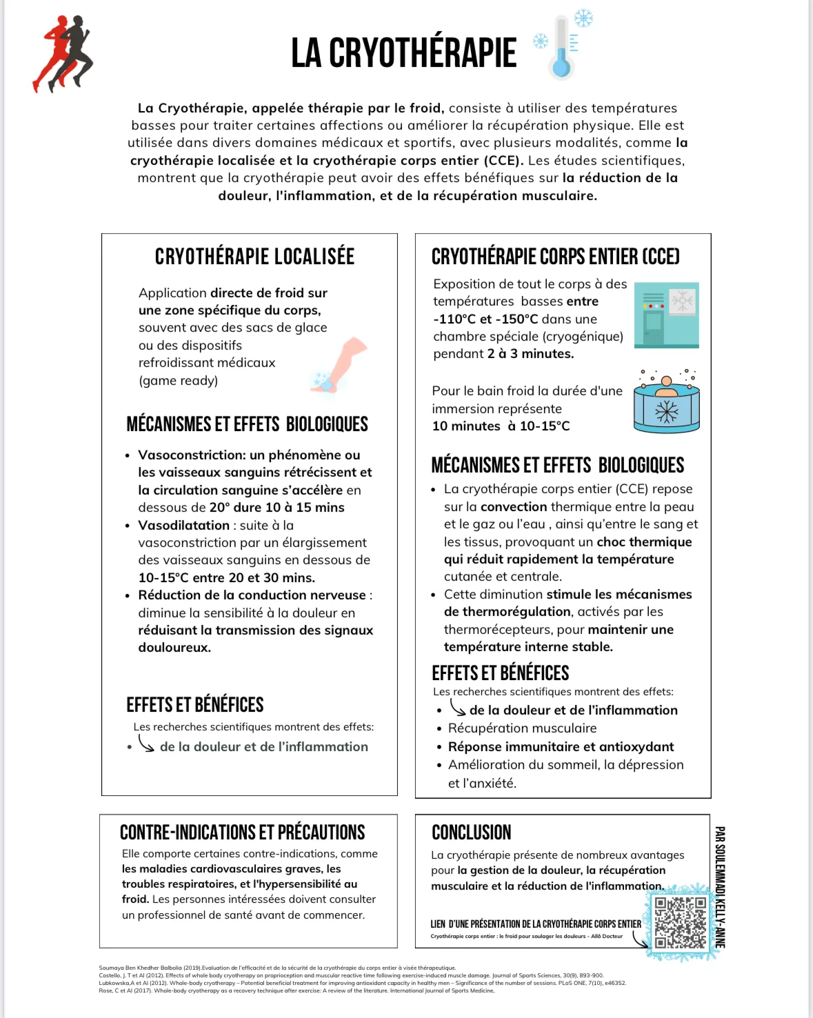 Cryotherapy flyer explaining benefits and precautions.